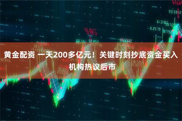黄金配资 一天200多亿元！关键时刻抄底资金买入 机构热议后市
